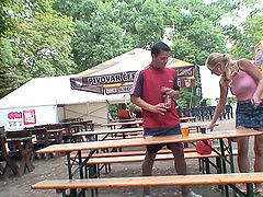 Balls deep pussy fucking in the public place with natural tits Jana