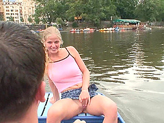 Balls deep pussy fucking in the public place with natural tits Jana