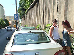 Outdoor fucking in a risky place with natural tits Mia and her BF