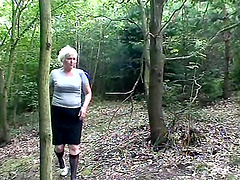 Mature granny and a younger teen fucked together in outdoors