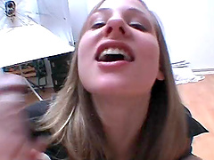 POV video of an amateur girlfriend sucking a huge cum gun