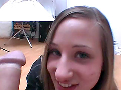 POV video of an amateur girlfriend sucking a huge cum gun