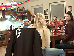 Blonde wife Kristina fucked by two dudes during her birthday