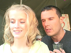 Lustful Michelle is on one boner while sucking another one hard