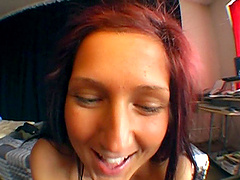 Redhead called Michelle having fun with a throbbing schlong