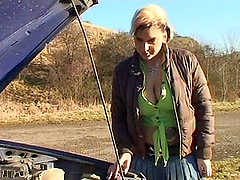 Outdoor fucking between a teen Kamila C with nice tits and an old guy