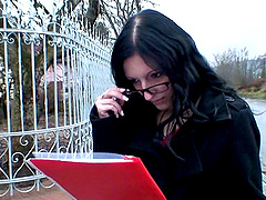 Black-haired slut Linda is on her knees pleasuring several cocks