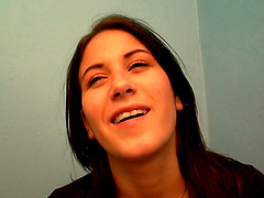 Horny teen Shana spreads her legs to ride a dick thru gloryhole