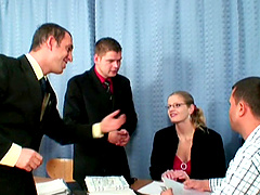Three horny guys destroy holes of irresistible secretary Irena