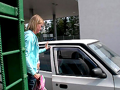 Blonde babe Katerina sucks and rides a large white dick in Gloryhole