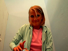 Blonde babe Katerina sucks and rides a large white dick in Gloryhole