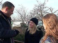 Wild threesome fucking ends with cum in mouth for Katerina and Juliana