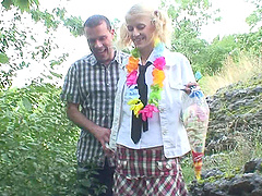 Skinny blonde slut Katie B spreads her legs for a hard penis