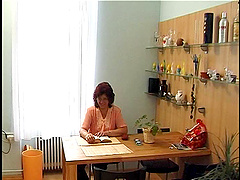 Mature slut Corrie with red hair enjoys getting fucked on the floor