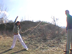 Immaculate redhead enjoys being screwed doggy style outdoors