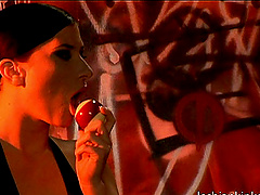 Lesbians Ariel X and Molinee playing billiard and having sex