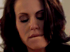 Fake tits slut is so aroused by a lick in her bald cunt