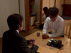 Her hairy Japanese pussy and mouth hunger for multiple hard dicks