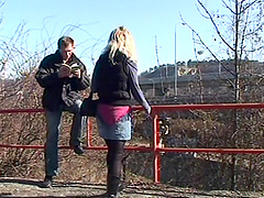 Outdoor fucking with a small tits blonde Kristyna B in miniskirt