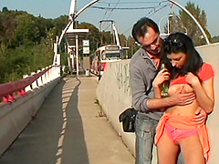 Adorable brunette Zdenka spreads her legs for a dick in outdoors