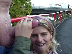 Small tits blonde Sonja M fucked by an older guy in outdoors