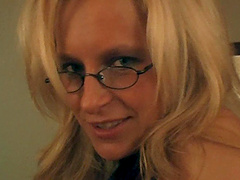 Mature wife Priscilla F with glasses filmed while sucking a rod