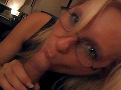 Mature wife Priscilla F with glasses filmed while sucking a rod