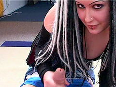 Emo girlfriend Stephanie on her knees sucking a dick in POV