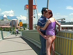 Outdoor fucking on the field with redhead wife Veronika and her man