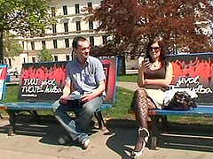 Amateur brunette loves to be fucked in outdoors and gets cum in mouth