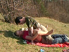 Outdoor fucking in the local field with chubby blonde Sandra R