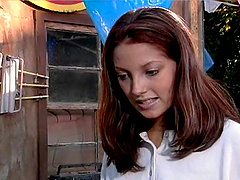 Cumming all over her face after pounding her trimmed twat