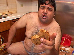 Fat dude eating like a pig and fucking like one too