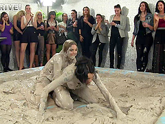 Mud pit catfight with glamour pornstars Sheila Cooper & Lili Bluberry