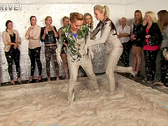 Dirty catfight in a mud pit with horny glamour girls. HD video
