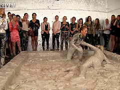 Dirty catfight in a mud pit with horny glamour girls. HD video