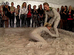 Dirty catfight in a mud pit with horny glamour girls. HD video