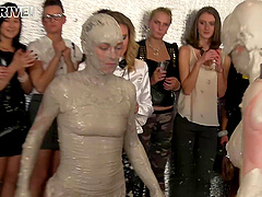 Dirty mud pit fighting with glamour pornstars Jenna and Sheila Coope