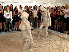 Dirty mud pit fighting with glamour pornstars Jenna and Sheila Coope