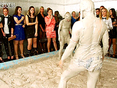 Dirty mud pit fighting with glamour pornstars Jenna and Sheila Coope