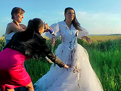 Dirty glamour sluts playing with foor after a wedding day