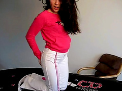 Pretty babe plays poker while stripping for you to watch