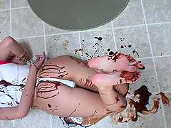 Things get messy when teen slut Brittany plays with chocolate