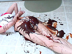 Things get messy when teen slut Brittany plays with chocolate
