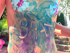 Brittany strips down to just her panties plays with body paint