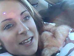 Drive in the car with a beautiful girl as she chats