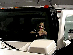 Foxy black fishnets and slutty stripper heels make the blonde sizzle