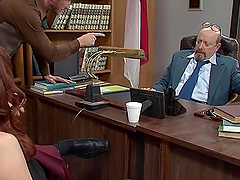 Mobster gets a blowjob from a redhead and cums in her mouth