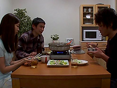 Long haired Japanese cutie getting fingered till orgasm