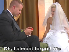 Stunning bride enjoys first time sex with her new hubby